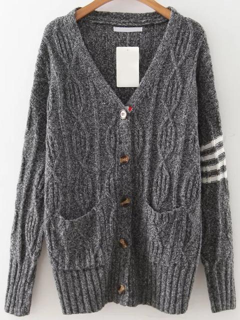 Cardigan Con Bottone A Strisce - Grigio Scuro