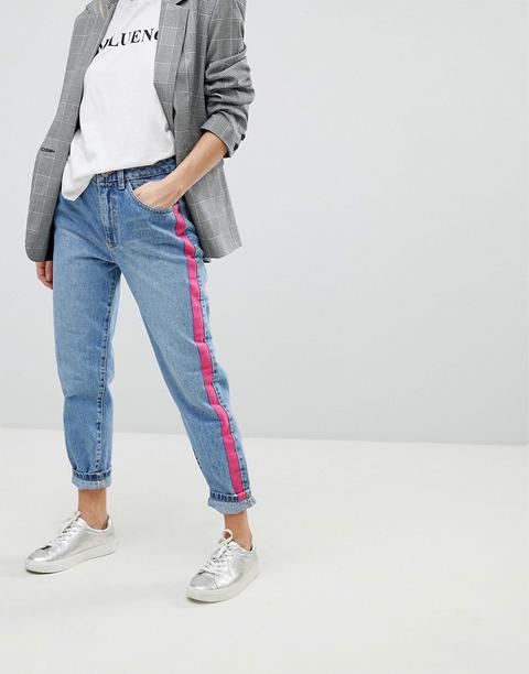 Pimkie - Jeans Dritti Blu Con Riga Rosa Laterale - Blu