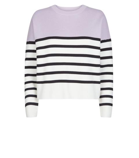 Lilac Stripe Colour Block Jumper New Look