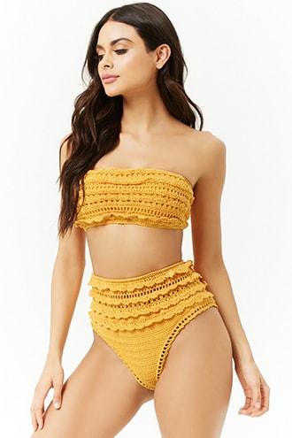 Forever 21 High-waist Crochet Bikini Bottoms Mustard