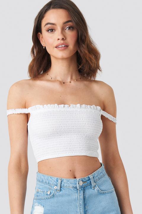 Smocked Off Shoulder Top Weiß