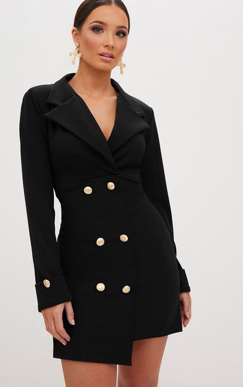 Black Gold Button Detail Blazer Dress