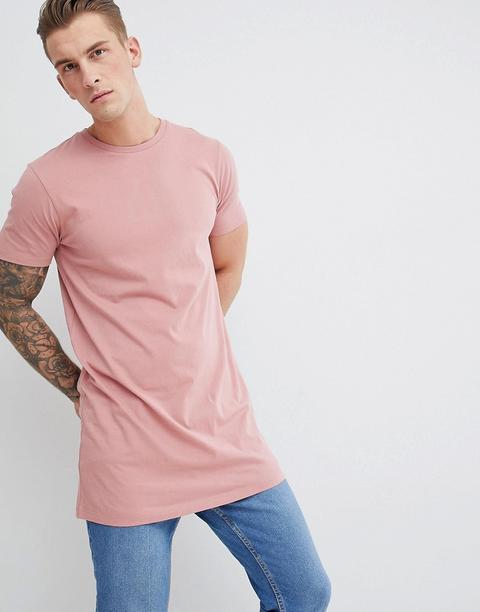 Asos Design - T-shirt Girocollo Super Lunga Rosa - Rosa