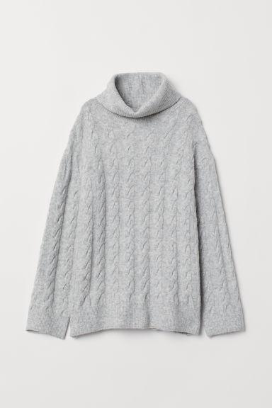 H & M - Dolcevita In Maglia A Trecce - Grigio