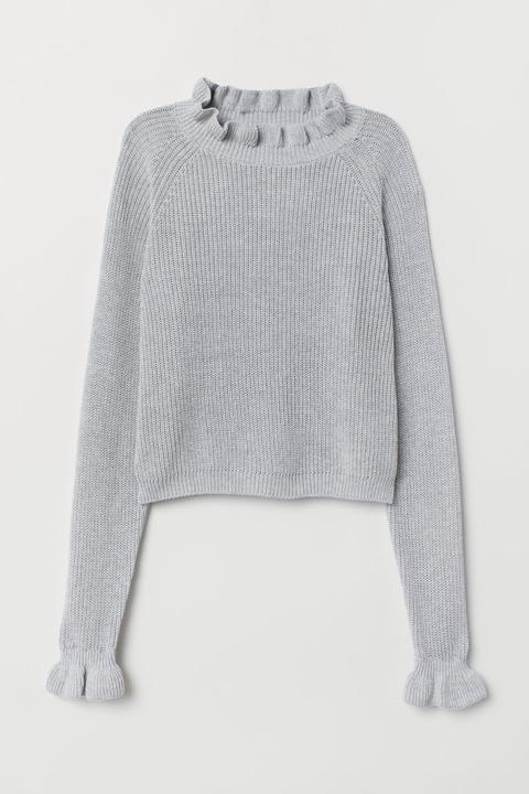 Jersey De Punto Con Volante - Gris