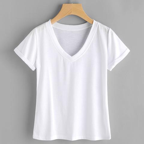 T-shirt Bianco Con Scollo A V