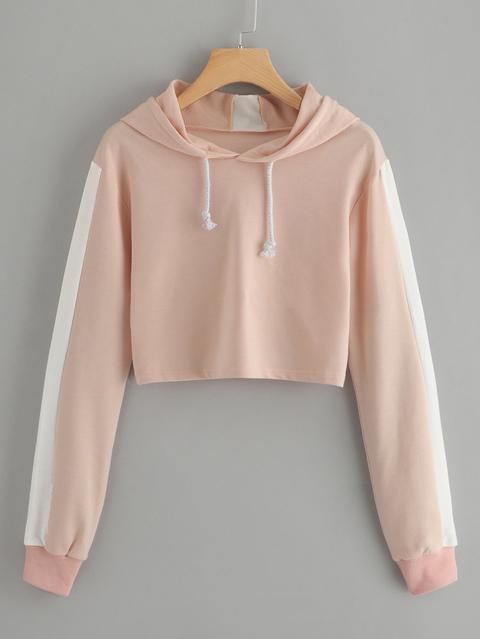 Drawstring Hoodie Colorblock Sweatshirt