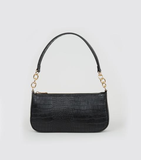 Black Faux Croc Shoulder Bag New Look Vegan