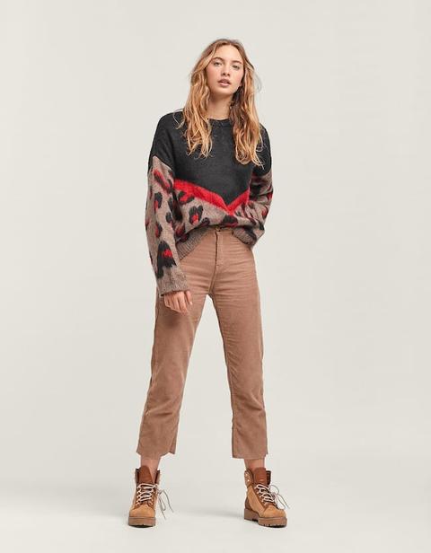Pantaloni Straight In Velluto A Costine Cammello