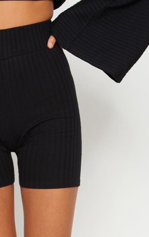 Black Rib High Waisted Cycling Shorts