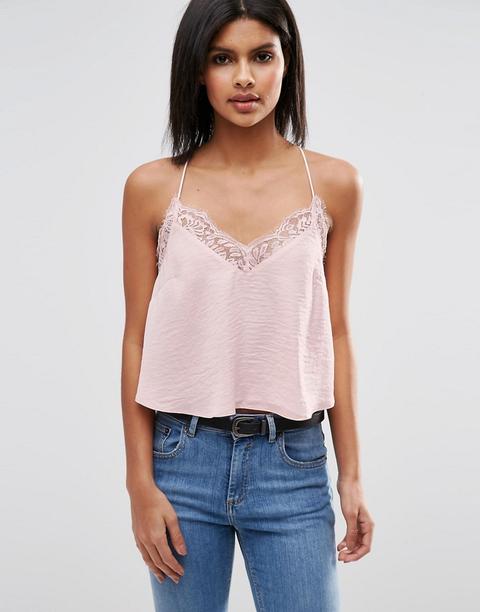 Camisola Corta Con Aplicación De Encaje De Asos