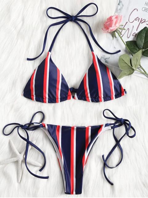 Conjunto De Bikini De Cadena De Rayas Halter