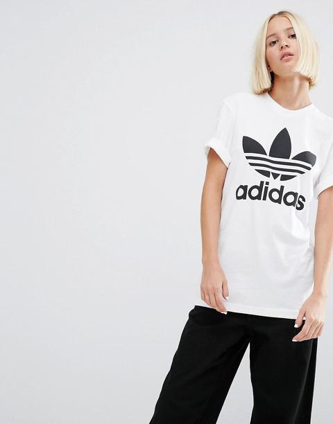 Adidas Originals - T-shirt Oversize Con Logo A Trifoglio - Bianco