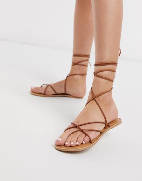 Rule London Leather Strappy Tie Leg Sandals In Tan-brown