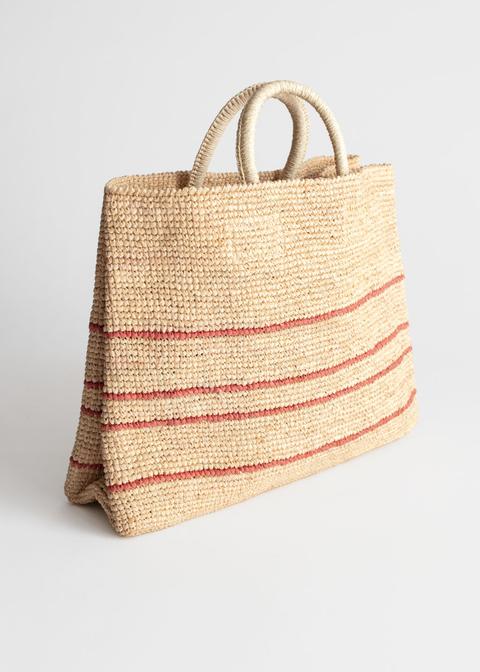 Large Woven Straw Tote - Beige