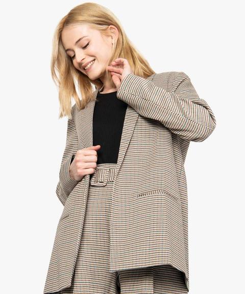 Veste Femme Droite Porté Ouvert Motif Pied-de-poule