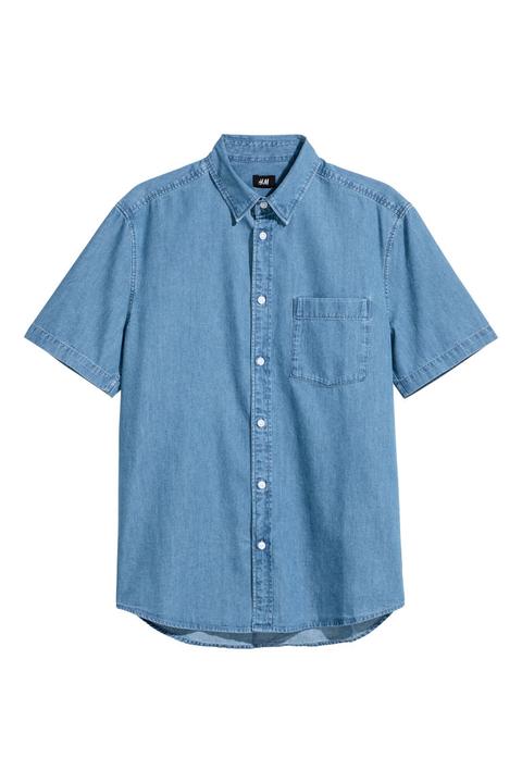 H & M - Camicia A Maniche Corte - Blu