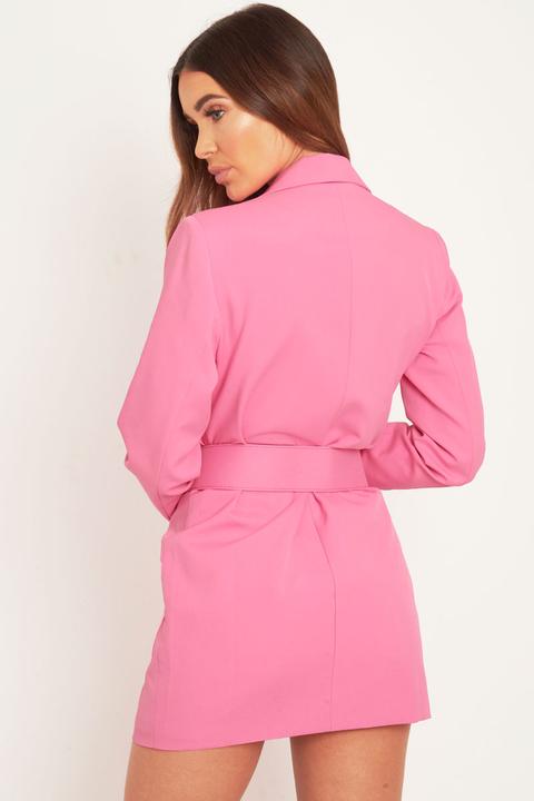 pink belted blazer dress