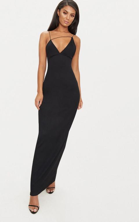 Black Strappy Detail Plunge Maxi Dress, Black