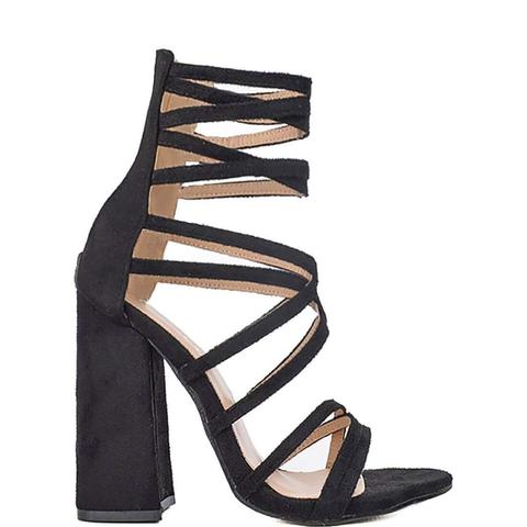 Ellen - Black Multistrap Block Heel Sandals