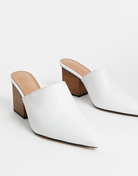 Asos Design - Sloane - Mules À Talon En Cuir Haute Qualité - Blanc