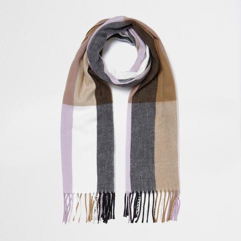 Camel And Lilac Check Scarf