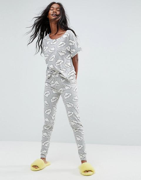 Conjunto De Pijama Con Leggings Y Camiseta Happy Thoughts In Clouds De Asos