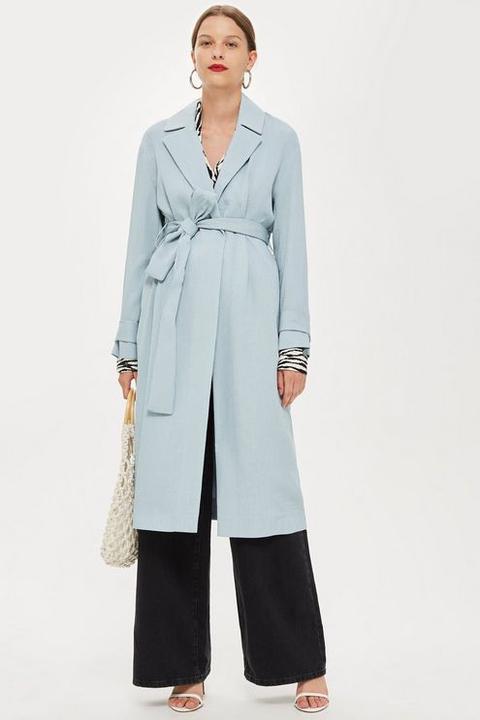 Womens Plisse Robe Duster Coat - Blue, Blue