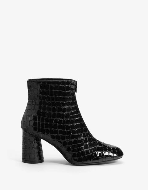 Embossed Faux Patent High-heel Ankle Boots