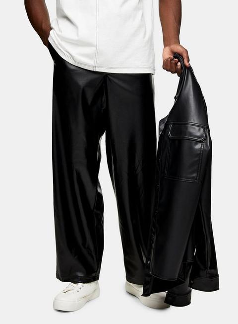 Black Leather Look Wide Leg Trousers