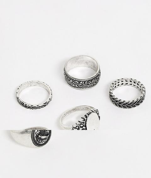 Pack De Anillos En Plateado Pulido De Asos Design