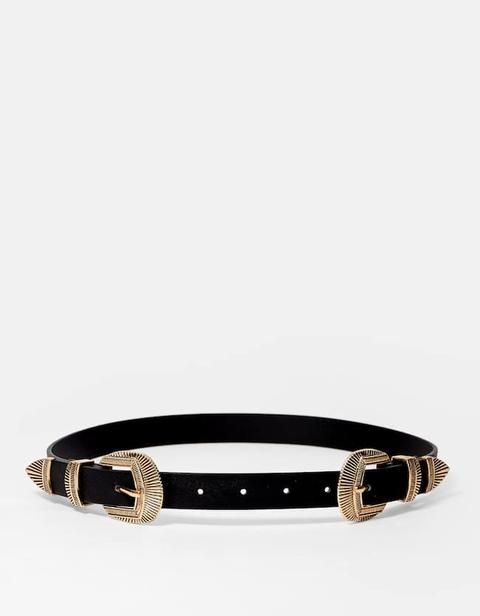 Cowboy Belt With Double Buckle In Black