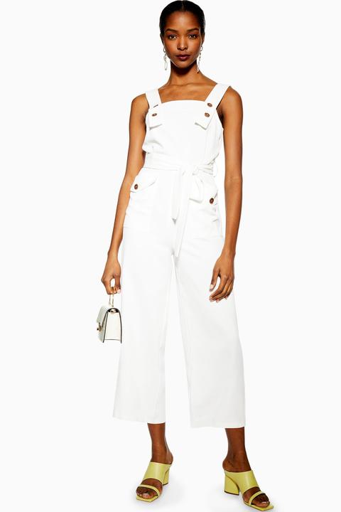 Womens Ivory Pinafore Button Jumpsuit - Ivory, Ivory