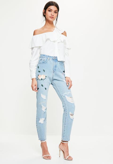 Blue Riot High Rise Graphic Print Ripped Jeans