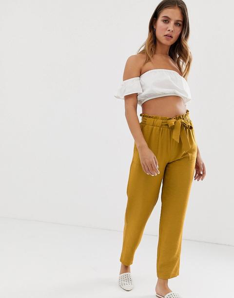 Pantalones Con Lazada En La Cintura En Amarillo De New Look