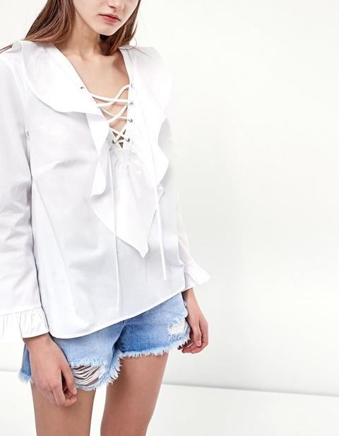 Camicia Popeline Lace Up Bianco