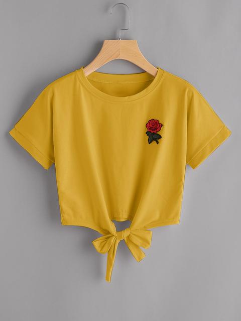 Rose Patch Knot Front Tee