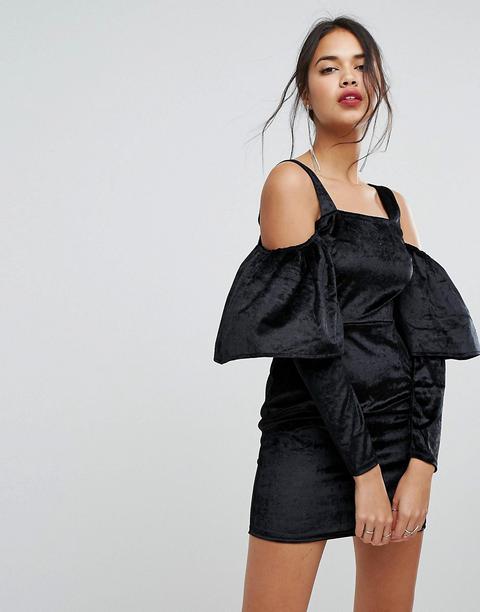 Prettylittlething - Vestito In Velluto Con Maniche A Sbuffo - Nero