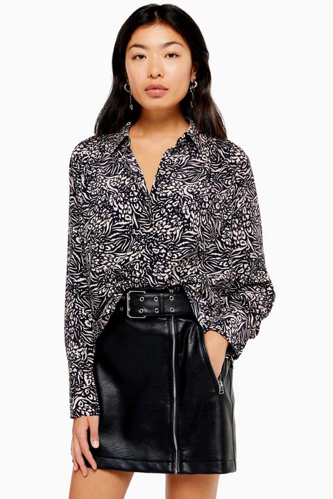 Womens Animal Print Longer Shirt - Monochrome, Monochrome