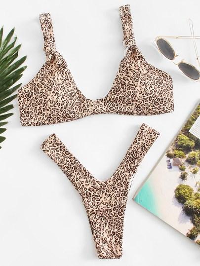 Set De Bikini Leopardo De Pierna Alta