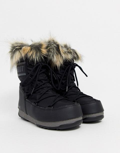 Moon Boot Monaco Faux Fur Cuff Snowboots In Black