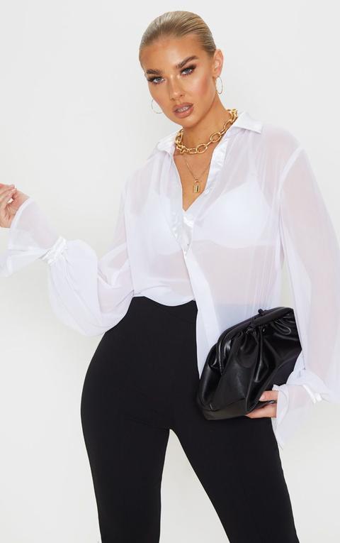 White Chiffon Frill Cuff Shirt