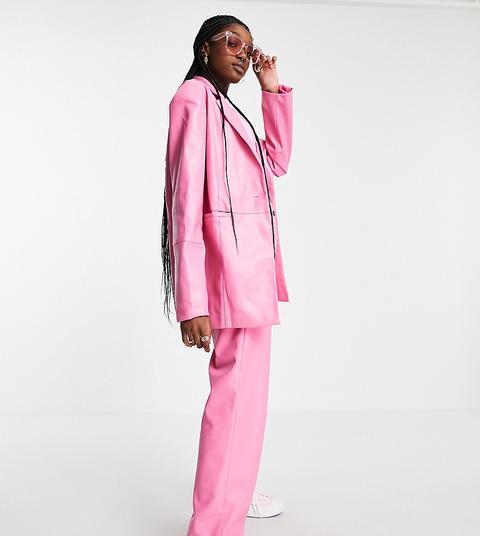 Collusion Oversized Blazer With Seam Detail In Bright Pink Pu