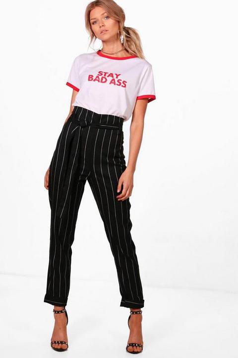 Petite Pinstripe Paperbag Tapered Trouser