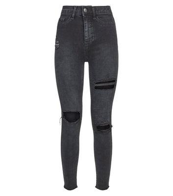 Hallie Schwarze Superenge Skinny Jeans Mit High Waist Und Zerrissener Kniepartie From New Look On 21 Buttons