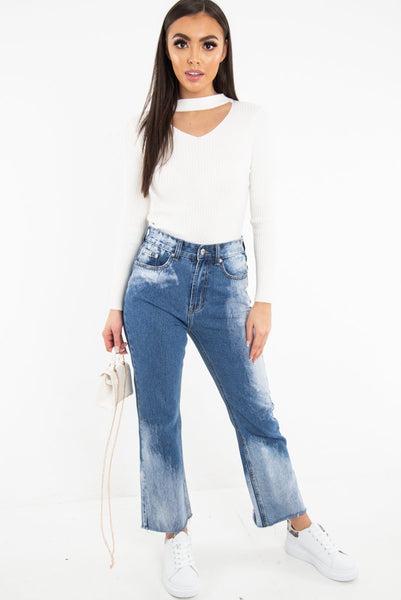 Mid Blue Acid Wash Straight Leg Denim Jeans - Eleina