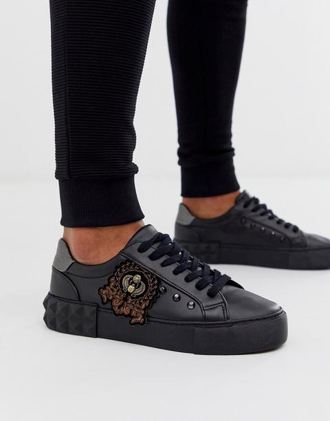 Zapatillas Negras Con Tachuelas Y Bordados De Asos Design-negro