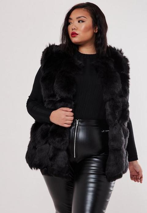 Plus Size Black Faux Fur Bubble Gilet, Black