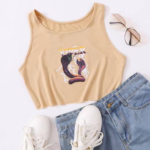 Snake And Letter Graphic Crop Tank Top