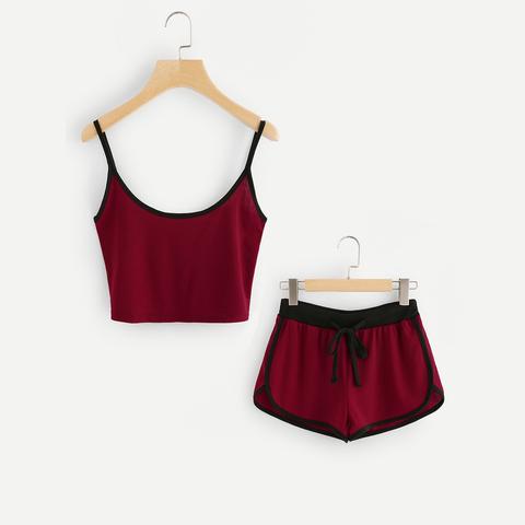 Ringer Crop Cami Top With Drawstring Shorts